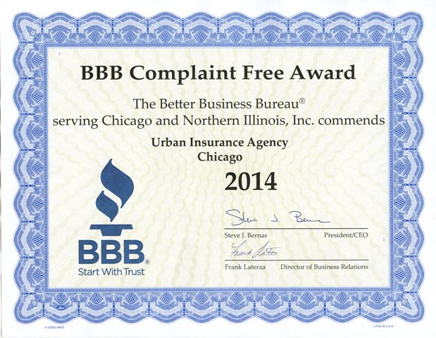 Urban Insurance, Complaint free, BBB